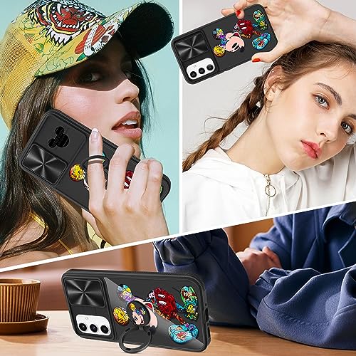 Joyleop (2in1 for Samsung A54 Phone Case Cartoon Cute for Girls Women Teen Kids Girly Phone Covers Fun Unique Pattern Design with Slide Camera Cover+Ring Holder for Samsung Galaxy A54 5G 6.4", Black