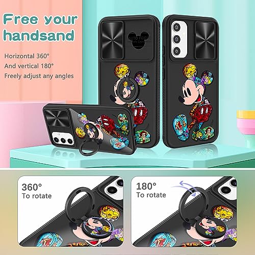 Joyleop (2in1 for Samsung A54 Phone Case Cartoon Cute for Girls Women Teen Kids Girly Phone Covers Fun Unique Pattern Design with Slide Camera Cover+Ring Holder for Samsung Galaxy A54 5G 6.4", Black