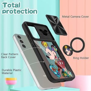 Joyleop (2in1 for Samsung A54 Phone Case Cartoon Cute for Girls Women Teen Kids Girly Phone Covers Fun Unique Pattern Design with Slide Camera Cover+Ring Holder for Samsung Galaxy A54 5G 6.4", Black