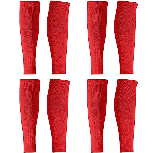 4 Pairs Leg Sleeves to Accompany Grip Socks Calf Compression for Soccer, Football, Basketball, Match Your Team Kit (Red,Small)