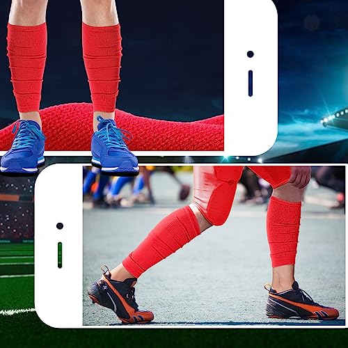 4 Pairs Leg Sleeves to Accompany Grip Socks Calf Compression for Soccer, Football, Basketball, Match Your Team Kit (Red,Small)