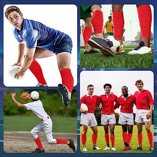 4 Pairs Leg Sleeves to Accompany Grip Socks Calf Compression for Soccer, Football, Basketball, Match Your Team Kit (Red,Small)