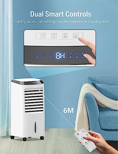 PARIS RHÔNE Evaporative Air Cooler, 4-in-1 Evaporative Cooler, Portable Swamp Cooler with Negative Ion, LED Display, 2.6Gal Water Tank, Remote Control, Casters for Home, Office