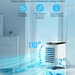 PARIS RHÔNE Evaporative Air Cooler, 4-in-1 Evaporative Cooler, Portable Swamp Cooler with Negative Ion, LED Display, 2.6Gal Water Tank, Remote Control, Casters for Home, Office