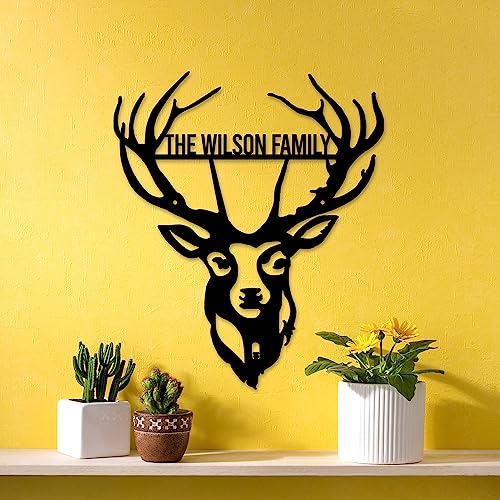 HUSSIO Personalized Deer Metal Wall Art With Led Lights, Custom Family Name Sign, Deer Decoration, Living Room Decor, Gift For Dad Deer Hunter Gift