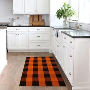 KILOCOCO Halloween Doormat 2.3'x3.6' Buffalo Plaid Rug Outdoor Rugs for Thanksgiving Washable Fall Doormat Layered Front Door Mat for Porch/Farmhouse/Entryway/Patio Orange Rug Christmas Decor