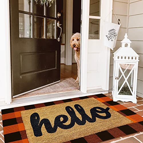 KILOCOCO Halloween Doormat 2.3'x3.6' Buffalo Plaid Rug Outdoor Rugs for Thanksgiving Washable Fall Doormat Layered Front Door Mat for Porch/Farmhouse/Entryway/Patio Orange Rug Christmas Decor