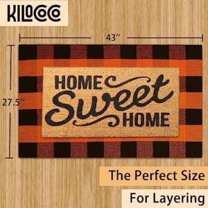 KILOCOCO Halloween Doormat 2.3'x3.6' Buffalo Plaid Rug Outdoor Rugs for Thanksgiving Washable Fall Doormat Layered Front Door Mat for Porch/Farmhouse/Entryway/Patio Orange Rug Christmas Decor