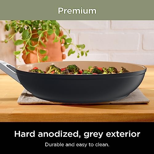 Ninja CW99009 Extended Life Premium Ceramic Cookware Set, Nonstick Fry Pans, PFAS Free, Healthy Cooking, Oven Safe to 550°F, Dishwasher Safe, All Stovetops & Induction Compatible, Dark Grey, 6 Piece