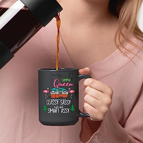 Gift for Camp Lovers Flamingo Graphic RV Camping with Classy Saucy and Smart Assy Humor 11oz 15oz Black Coffee Mug