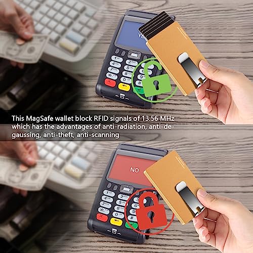 Magnetic Card Wallet Holder for Magsafe, Card Holder for Back of Phone ，Minimalist Slim Wallet for Men ，RFID Blocking Front Aluminum Metal Wallets with Money Clip,Compatible with All Type Phone