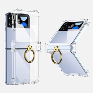 hokycusvi hinge case for samsung galaxy z flip 4 with ring shockproof thin cover with transparent hard pc back, soft tpu edges (clear)