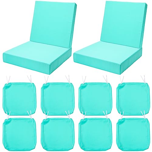 Batiyeer 8 Pcs Outdoor Cushion Slipcovers Patio Chair Cushion Covers Replacement Waterproof Square Outdoor Seat (Solid Teal Style,20 x 20 x 4 Inch)