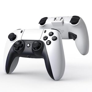 shanwan wireless controller for ps4/ps4 silm/ps4 pro. wireless remote gamepad compatible with ios/pc/android. built-in 600mah battery with double shock/3.5 mm audio jack/6-axis motion sensor/programmable back buttons（white-black）