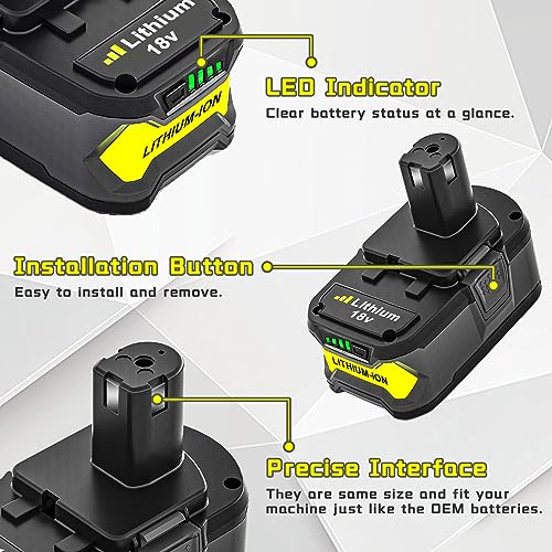 Upgraded 6.0Ah P108 Replacement Battery Compatible with Ryobi 18V Battery Lithium P108 P102 P103 P104 P105 P107 P109 P122 for 18 Volt Cordless Power Tools(Green)