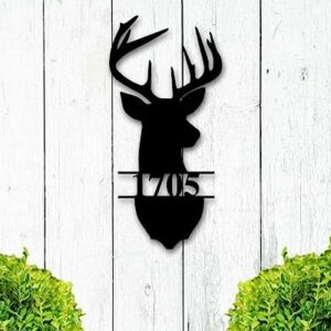 Personalized Deer Antler Address Metal Wall Art Sign Home Outdoor Custom Metal Address Sign 8x8 inches Black Power Coated Mailbox Sign Housewarming Gifts