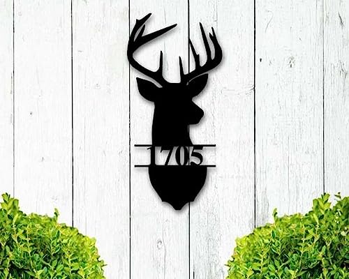 Personalized Deer Antler Address Metal Wall Art Sign Home Outdoor Custom Metal Address Sign 8x8 inches Black Power Coated Mailbox Sign Housewarming Gifts