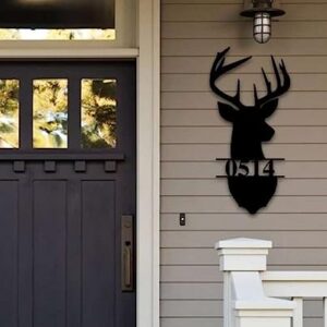 Personalized Deer Antler Address Metal Wall Art Sign Home Outdoor Custom Metal Address Sign 8x8 inches Black Power Coated Mailbox Sign Housewarming Gifts