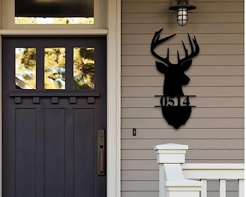 Personalized Deer Antler Address Metal Wall Art Sign Home Outdoor Custom Metal Address Sign 8x8 inches Black Power Coated Mailbox Sign Housewarming Gifts