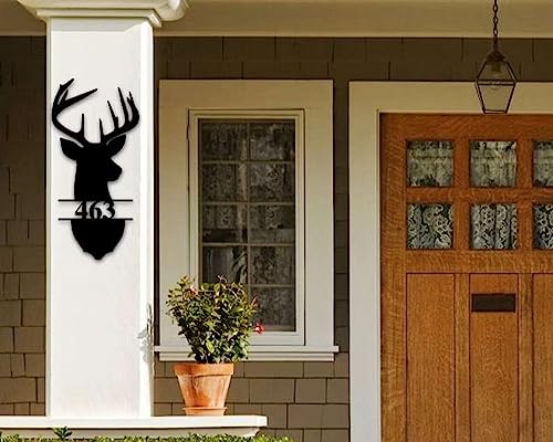 Personalized Deer Antler Address Metal Wall Art Sign Home Outdoor Custom Metal Address Sign 8x8 inches Black Power Coated Mailbox Sign Housewarming Gifts