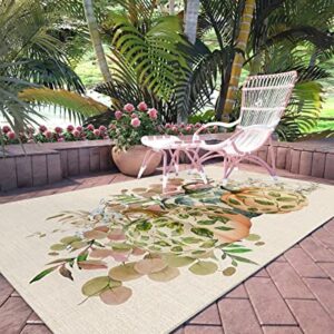 Leaves Pumpkins Large Rectangular Area Rugs 5' x 7' Living Room, Durable Non Slip Rug Carpet Floor Mat for Bedroom Bedside Outdoor Fall Thanksgiving Green Eucalyptus Burlap