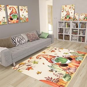 Boho Gnome Pumpkin Large Rectangular Area Rugs 5' x 8' Living Room, Durable Non Slip Rug Carpet Floor Mat for Bedroom Bedside Outdoor Thanksgiving Fall Harvest Autumn Leaf