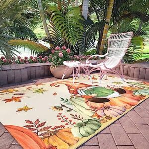 Boho Gnome Pumpkin Large Rectangular Area Rugs 5' x 8' Living Room, Durable Non Slip Rug Carpet Floor Mat for Bedroom Bedside Outdoor Thanksgiving Fall Harvest Autumn Leaf