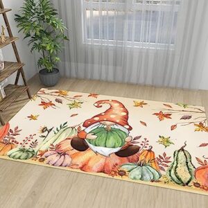 Boho Gnome Pumpkin Large Rectangular Area Rugs 5' x 8' Living Room, Durable Non Slip Rug Carpet Floor Mat for Bedroom Bedside Outdoor Thanksgiving Fall Harvest Autumn Leaf