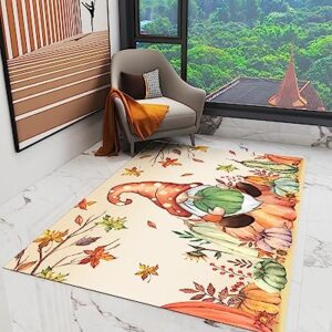 Boho Gnome Pumpkin Large Rectangular Area Rugs 5' x 8' Living Room, Durable Non Slip Rug Carpet Floor Mat for Bedroom Bedside Outdoor Thanksgiving Fall Harvest Autumn Leaf