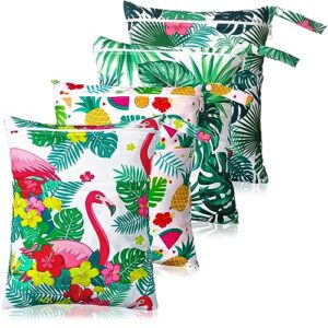 windyun 4 pieces tropical wet bag waterproof reusable wet dry bag hawaii cloth diaper aloha sealed washable swimsuit bag for travel summer beach wet swimwear baby diaper toiletries, 11.81 x 15.75 inch
