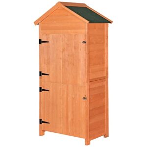 outdoor storage shed, wooden garden storage cabinet with lockable doors, utility tool organizer with 3 shelves, waterproof outside tool shed for patio garden backyard lawn (natural)