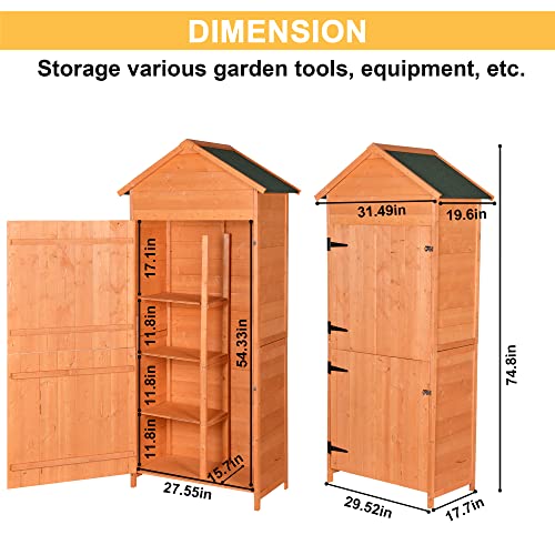 Outdoor Storage Shed, Wooden Garden Storage Cabinet with Lockable Doors, Utility Tool Organizer with 3 Shelves, Waterproof Outside Tool Shed for Patio Garden Backyard Lawn (Natural)