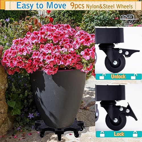 Plant Caddy With Wheels 20 Inch Heavy Duty Outdoor, Indoor Rolling Plant Stand With Casters Black Plant Dolly Large Potted Planter Cart For Big Flower Pots Plants Pots, Heart Shaped Garden Pot Mover