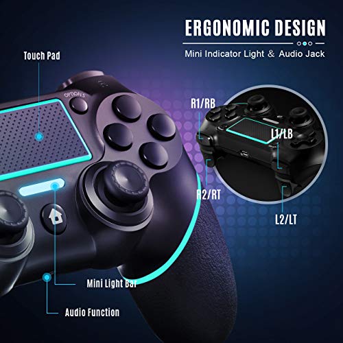 Deeptick Replacement for PS4 Controller Wireless Gamepad Compatible with P4/Pro/Slim/PC with Motion Motors and Audio Function, Mini LED Indicator, USB Cable and Anti-Slip