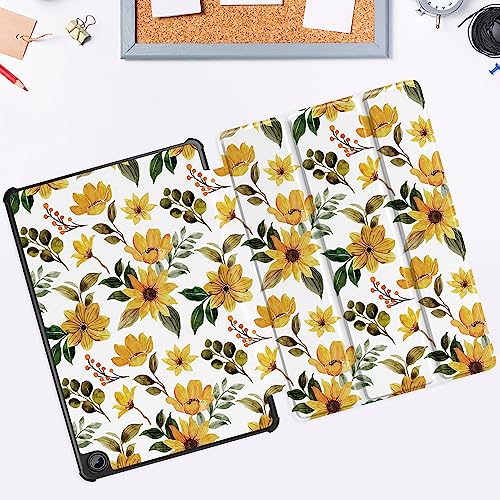 TWOLSKOO Case for Amazon Fire Max 11 Tablet (13th Generation, 2023 Release), [Sleep/Wake Support] Trifold & Shockproof Hard Back Shell Stand Cover - Sunflowers FMX490