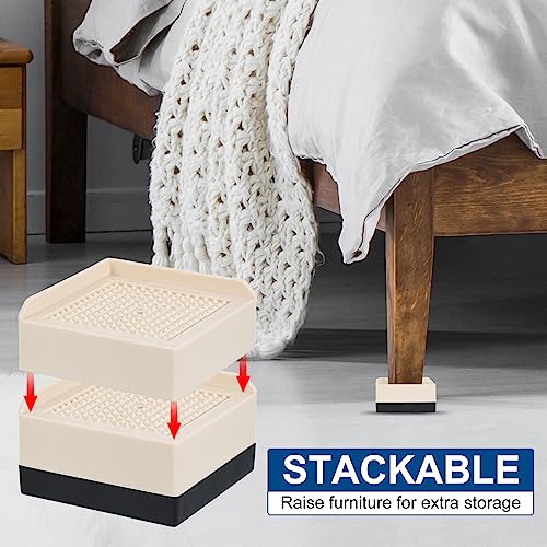 uxcell Furniture Risers 1.5 Inch, 4Pcs Square Bed Risers Adjustable Couch Riser Blocks for Extender for Bed Desk Sofa Table Lift Support Up to 1300Lbs, Beige