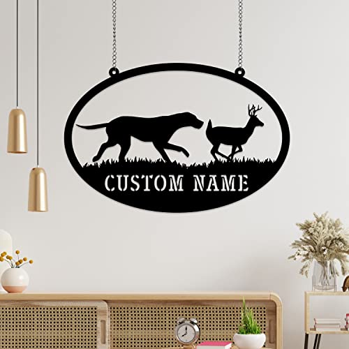 HUSSIO Foxhound with Deer Metal Wall with Lights, Deer Hunting Scene Metal Art, Metal Foxhound Decor, Dog Name Sign, Dog Name Sign,Front Door Decor