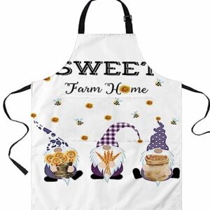 LAMANDA Kitchen Aprons for Women,Gnome Sunflower Bumblebee Buffalo Check Cooking Apron with Pockets Server Aprons Chef Apron for Men