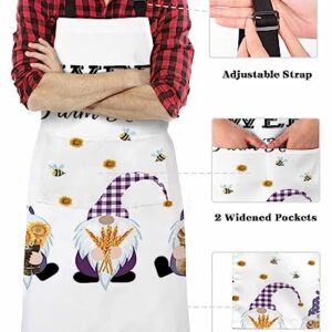 LAMANDA Kitchen Aprons for Women,Gnome Sunflower Bumblebee Buffalo Check Cooking Apron with Pockets Server Aprons Chef Apron for Men