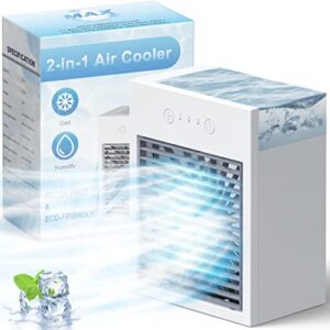 mini portable air conditioners, 3 in 1 evaporative air cooler, 2000mah battery powered & usb rechargeable, 3 speeds humidify air cooler, small air conditioner portable for room car office camping