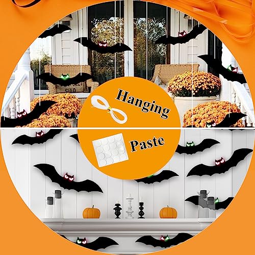 16Pcs Halloween Decorations Scary Black Bat with Glowing Eyes Hanging Decor Party Decor for Home Yard Sign Outdoor Lawn