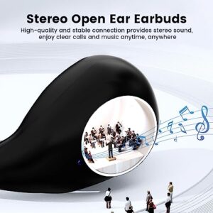 EUQQ Open Ear Clip Headphones, Wireless Earbuds Bluetooth 5.3, Sports Earbuds Built-in Microphone with Earhooks & Ear Hook, Wireless Charging Case & Display, Waterproof Fitness Earbuds for Running