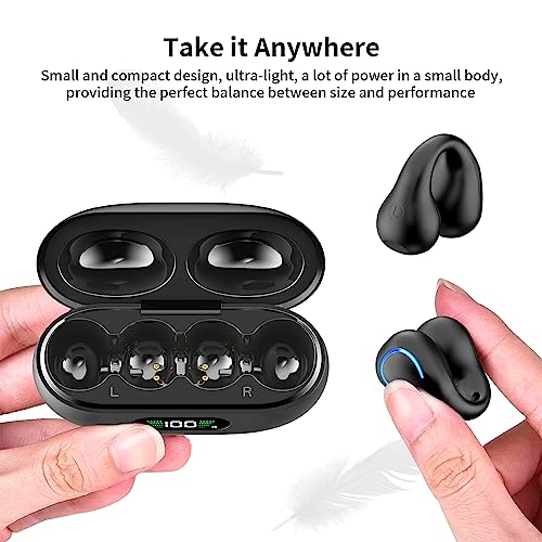 EUQQ Open Ear Clip Headphones, Wireless Earbuds Bluetooth 5.3, Sports Earbuds Built-in Microphone with Earhooks & Ear Hook, Wireless Charging Case & Display, Waterproof Fitness Earbuds for Running