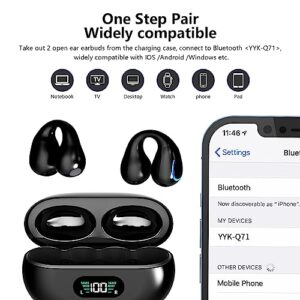 EUQQ Open Ear Clip Headphones, Wireless Earbuds Bluetooth 5.3, Sports Earbuds Built-in Microphone with Earhooks & Ear Hook, Wireless Charging Case & Display, Waterproof Fitness Earbuds for Running