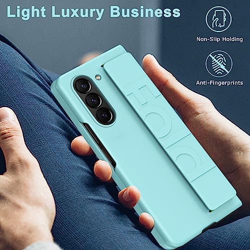 NINKI Compatible Hand Strap Case for Samsung Galaxy Z Fold 5 Phone Case Women Men,Ultra Slim & Thin Shockproof Hard PC Matte Protective Case for Galaxy Z Fold 5 Strap Case,Samsung Z Fold 5 Cover Blue