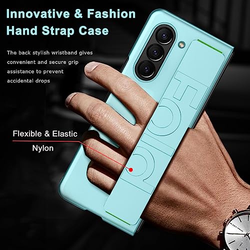 NINKI Compatible Hand Strap Case for Samsung Galaxy Z Fold 5 Phone Case Women Men,Ultra Slim & Thin Shockproof Hard PC Matte Protective Case for Galaxy Z Fold 5 Strap Case,Samsung Z Fold 5 Cover Blue