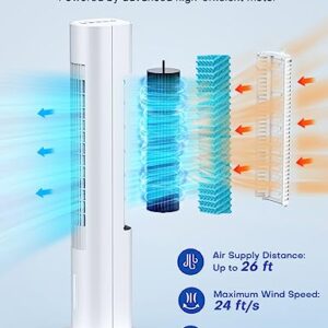 TEMEIKE 3-IN-1 Evaporative Air Cooler, 35'' Windowless Tower Air Conditioner Portable for Room with Remote, 60° Oscillation, 7H Timer Swamp Cooler, 4 Ice Packs, Evaporative Cooler for Home Bedroom