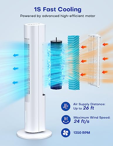 TEMEIKE 3-IN-1 Evaporative Air Cooler, 35'' Windowless Tower Air Conditioner Portable for Room with Remote, 60° Oscillation, 7H Timer Swamp Cooler, 4 Ice Packs, Evaporative Cooler for Home Bedroom