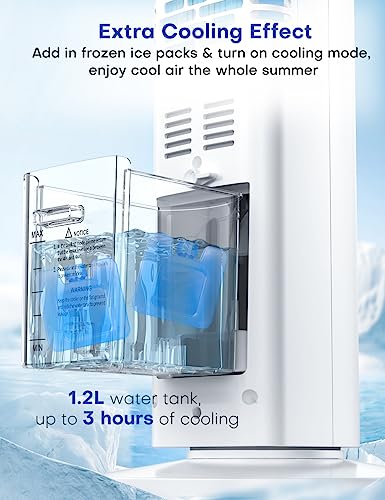 TEMEIKE 3-IN-1 Evaporative Air Cooler, 35'' Windowless Tower Air Conditioner Portable for Room with Remote, 60° Oscillation, 7H Timer Swamp Cooler, 4 Ice Packs, Evaporative Cooler for Home Bedroom