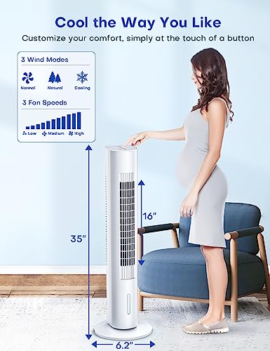 TEMEIKE 3-IN-1 Evaporative Air Cooler, 35'' Windowless Tower Air Conditioner Portable for Room with Remote, 60° Oscillation, 7H Timer Swamp Cooler, 4 Ice Packs, Evaporative Cooler for Home Bedroom